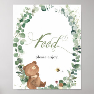 Poster Sinal de Comida de Chá de fraldas Verde Urso Beb