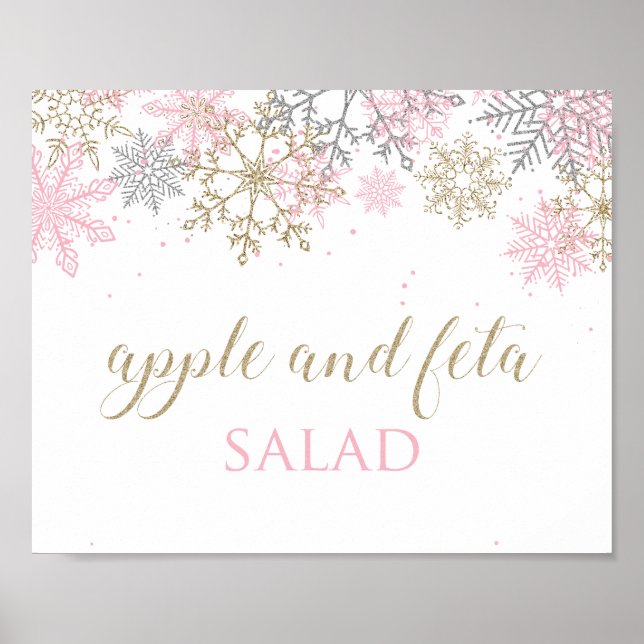 Poster Sinal de comida de floco de neve rosa Winter Onede (Frente)