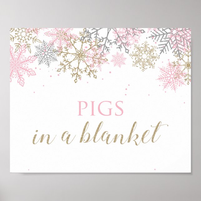 Poster Sinal de comida de floco de neve rosa Winter Onede (Frente)