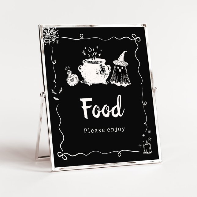 Poster Sinal de Comida de Halloween Baby is Brewing (Hand Drawn A Baby is Brewing Baby Shower Food Sign)