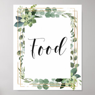 Poster Sinal de Comida de Quadro Geométrico Dourado com