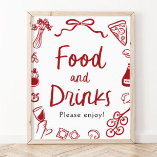 Poster Sinal de comida e bebida italiana desenhada à mão