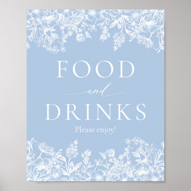 Poster Sinal de Comida e Bebidas Azuis Elegante (Frente)