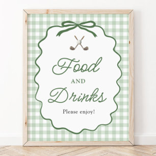 Poster Sinal de Comida e Bebidas de Golfe com Laço Xadrez