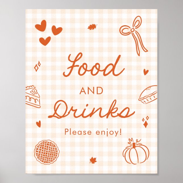 Poster Sinal de Comida e Bebidas Fall Orange Gingham Cuti (Frente)