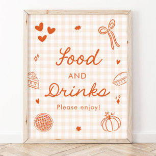 Poster Sinal de Comida e Bebidas Fall Orange Gingham Cuti