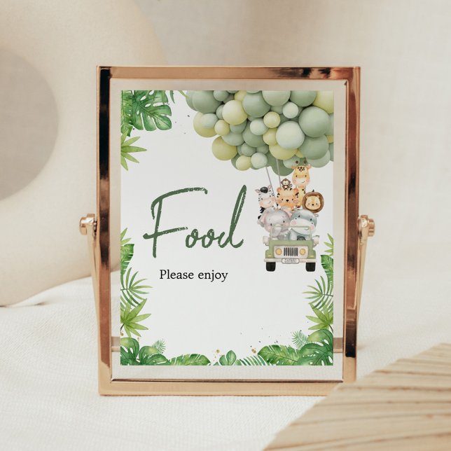 Poster Sinal de comida para chá de bebê Oh Boy Jungle Saf (Safari Animals Baby Shower Sign)