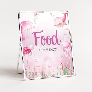 Poster Sinal de comida para chá de bebê rosa debaixo do m