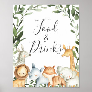 Poster Sinal de Comidas e Bebidas de Animais Safari