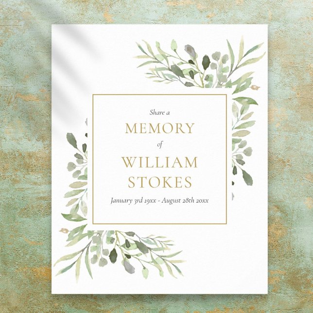 Poster Sinal de Compartilhe Uma Memória de Funeral Verde (Greenery Funeral Share A Memory Sign)