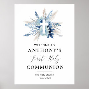 Poster sinal de comunhão floral azul-pampas