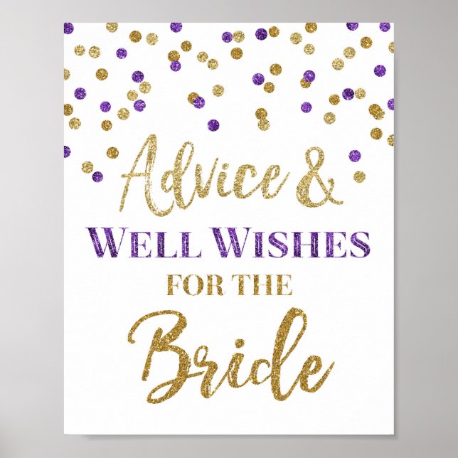 Poster Sinal de Conselho de Confete Dourado Roxo para a N (Frente)