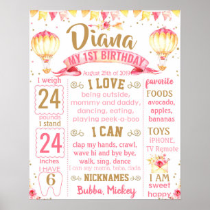 Poster Sinal de conselho de giz de primeiro aniversário 