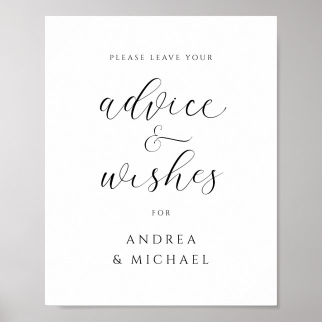 Poster Sinal de Conselho para Desejos de Casamento Elegan (Frente)