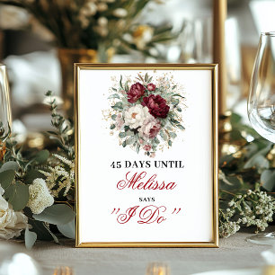 Poster Sinal de Contagem Regressiva Burgundy Blush Modern