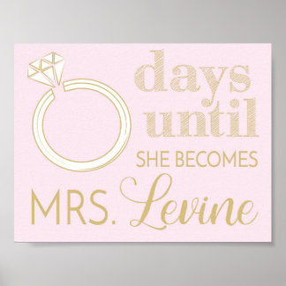 Pôster Sinal de contagem regressiva de casamento, escrita