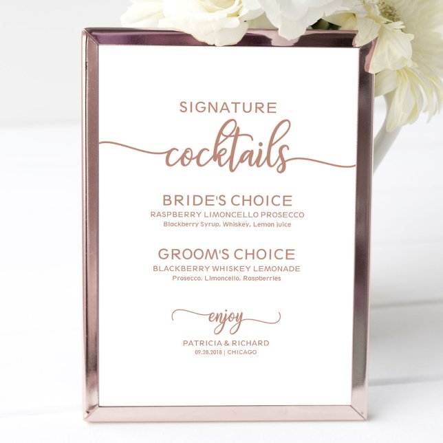 Poster Sinal de Coquetéis com Assinatura em Rose Gold par (Criador carregado)