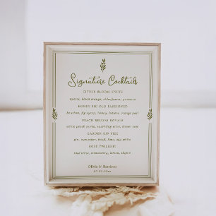 Poster Sinal de Coquetéis com Elegância em Verde Oliva