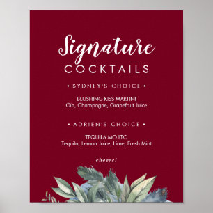 Poster Sinal de Coquetéis com Vegetação de Inverno Burgun