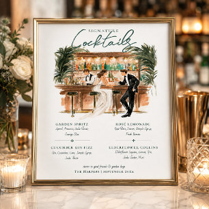 Poster Sinal de Coquetéis de Assinatura de Casamento Ilus