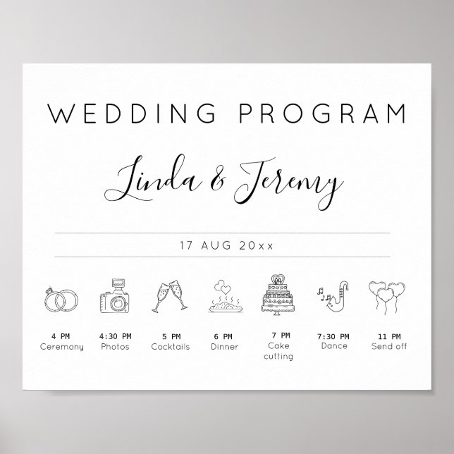Poster Sinal de Cronograma de Eventos de Casamento Minima (Frente)