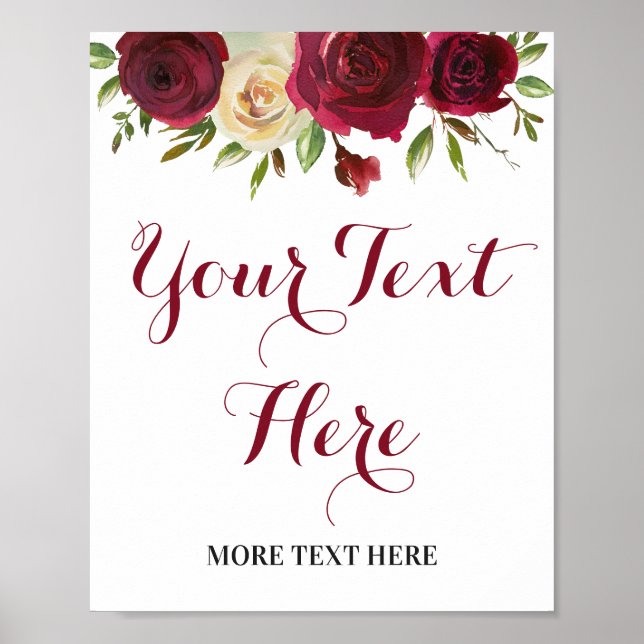 Poster Sinal de Decoração Vermelho Vinho Tinto Marsala Pe (Frente)