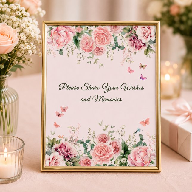 Poster Sinal de Desejos e Memórias Rosa Bege (Blush Pink Wishes & Memories Guest Sign)