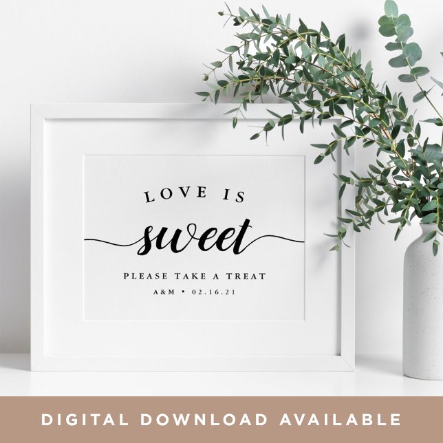 Poster Sinal de Deserto de Casamento de Caligrafia Preta  (Criador carregado)