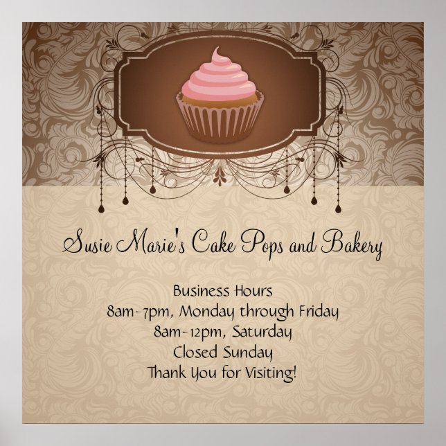 Poster Sinal de Design de Cupcake de Damasco Mocha Glamou (Frente)