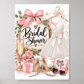 Poster Sinal de Design Elegante Rosa e Branco para Chá de