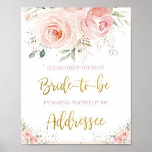 Poster Sinal de Destinatário Floral Rosa Blush Chic Folha