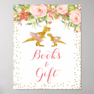 Poster Sinal de Dino Girl watercolor, cor-de-rosa Dourado