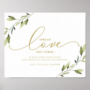 Poster Sinal de Distância Social Verde Étero e Dourado