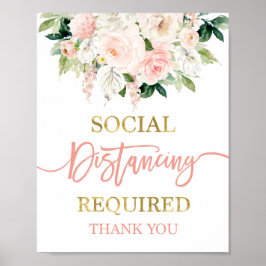 Poster Sinal de distanciamento social floral aquarela Ant