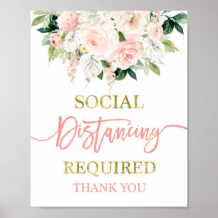 Poster Sinal de distanciamento social floral aquarela Ant