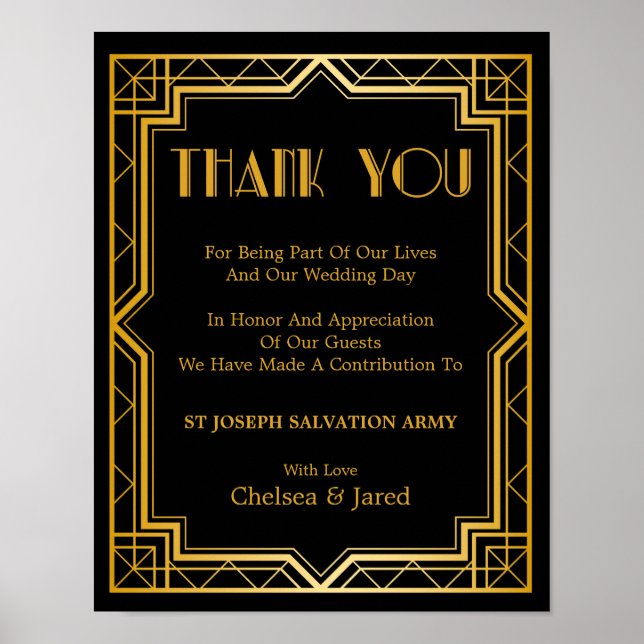 Poster Sinal de Doação de Casamento | Gatsby Art Deco (Frente)