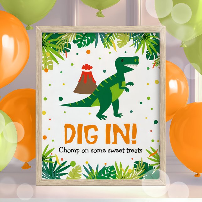 Poster Sinal de Doce Comida do Partido Dinossauro (Criador carregado)