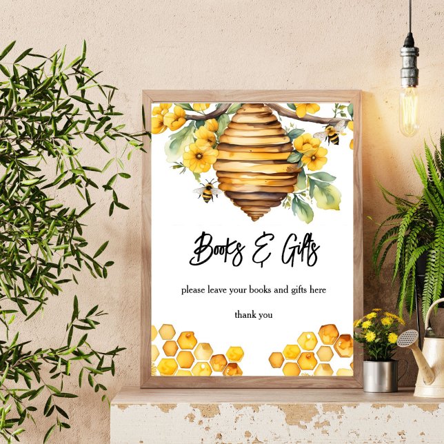 Poster Sinal de dons de chá de fraldas de abelhas do mel (Parents to bee honey bee baby shower books and gifts table sign personalized decor)