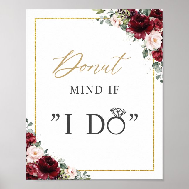 Poster Sinal de Donut Floral Rosa Bege Borgonha - Importa (Frente)