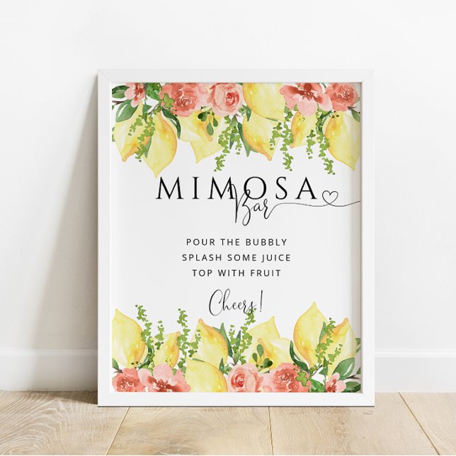 Poster Sinal de Dor de Bar de Limão Floral Mimosa (Criador carregado)