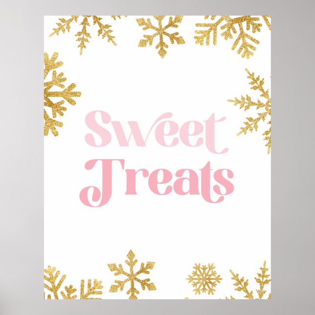 Poster Sinal de Dourado Doce Rosa de Onederland Winter (Frente)