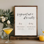 Poster Sinal de Dringas de Assinatura de Casamento de Cal<br><div class="desc">Casamento personalizado,  seu e seu signo de bebidas,  com design moderno de caligrafia em preto e branco.</div>