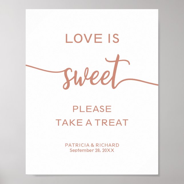 Poster Sinal de Elegante Rosa Dourado O Amor é Doce Pegue (Frente)