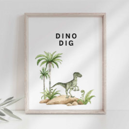 Poster Sinal de Escavação de Dinossauro Jurássico em Aqua