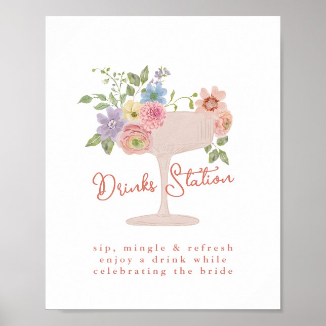 Poster Sinal de Estação de Bebidas para Chá de Noiva Amor (Frente)