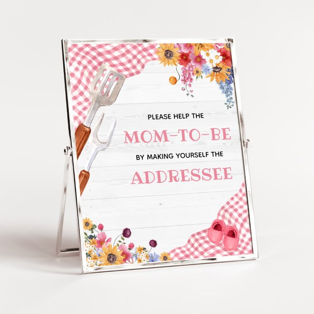 Poster Sinal de Estação de Envelope de Churrasco Rosa par (Girl Baby-Q Baby Shower Envelope Station Sign)