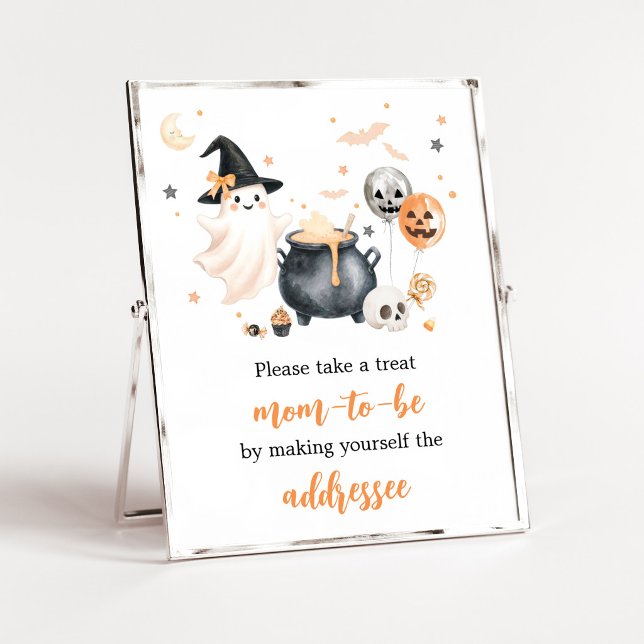 Poster Sinal de Estação de Envelope Fantasma Laranja Pequ (Gender Neutral Little Boo Baby Shower Envelope Station Sign)