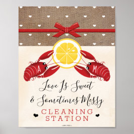 Poster Sinal de Estação de Limpeza de Lagostas Monogramas