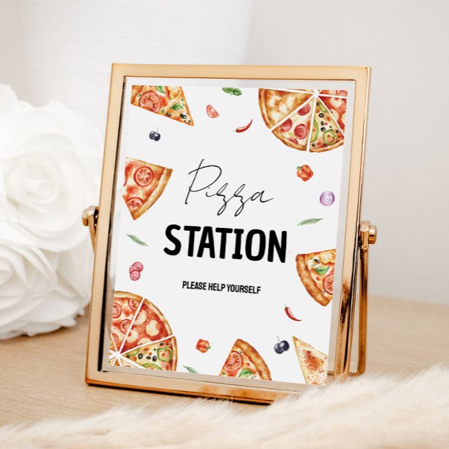 Poster Sinal de Estação de Pizza Personalizada (Criador carregado)