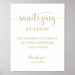 Poster Sinal de Estação de Sanitização com Caligrafia Chi